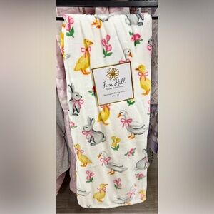 easter duck & bunny bow plush blanket throw